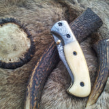 Everyday Carry Damascus Steel Folding Pocket Knife with Bone Handle – The BoneCraft