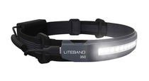 Carbon LED headlamp with wide LED light bar and adjustable black head strap