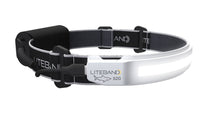 Black LED headlamp with illuminated headband light bar and adjustable buckle strap