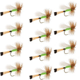 Lime Trude Classic Hair Wing Dry Fly - 12 Flies Hook Size 14