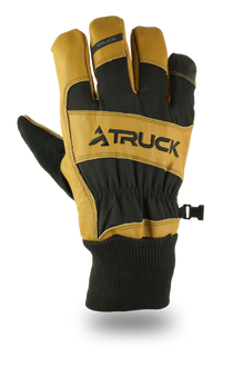 M1 insulated gloves, brown and black with TRUCK logo patch and knit cuff