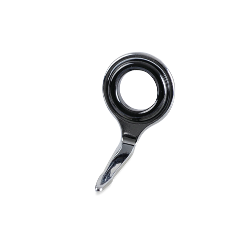 Black single-foot guide with ceramic ring and metal frame, side view