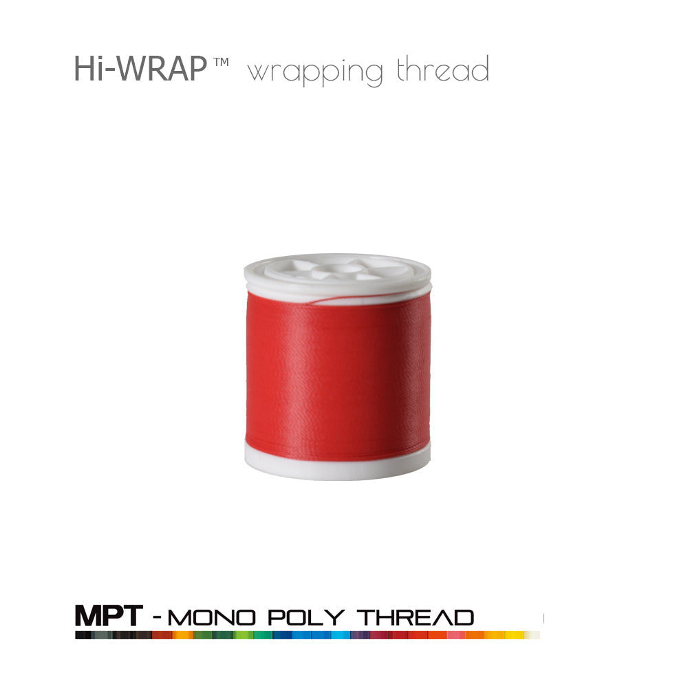 Hi-WRAP™ mono poly thread spool, red thread on white plastic bobbin