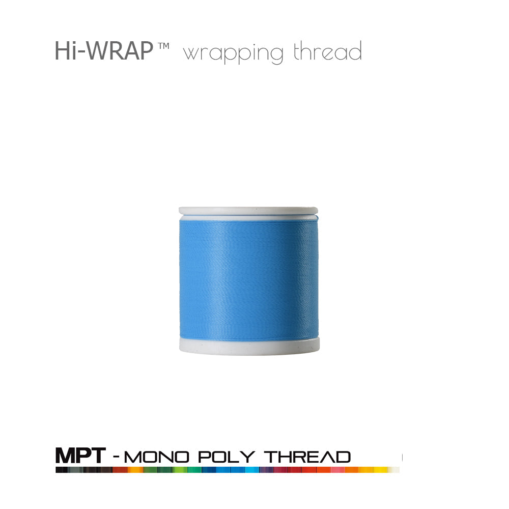 Hi-WRAP™ mono poly thread spool, light blue thread on white plastic bobbin