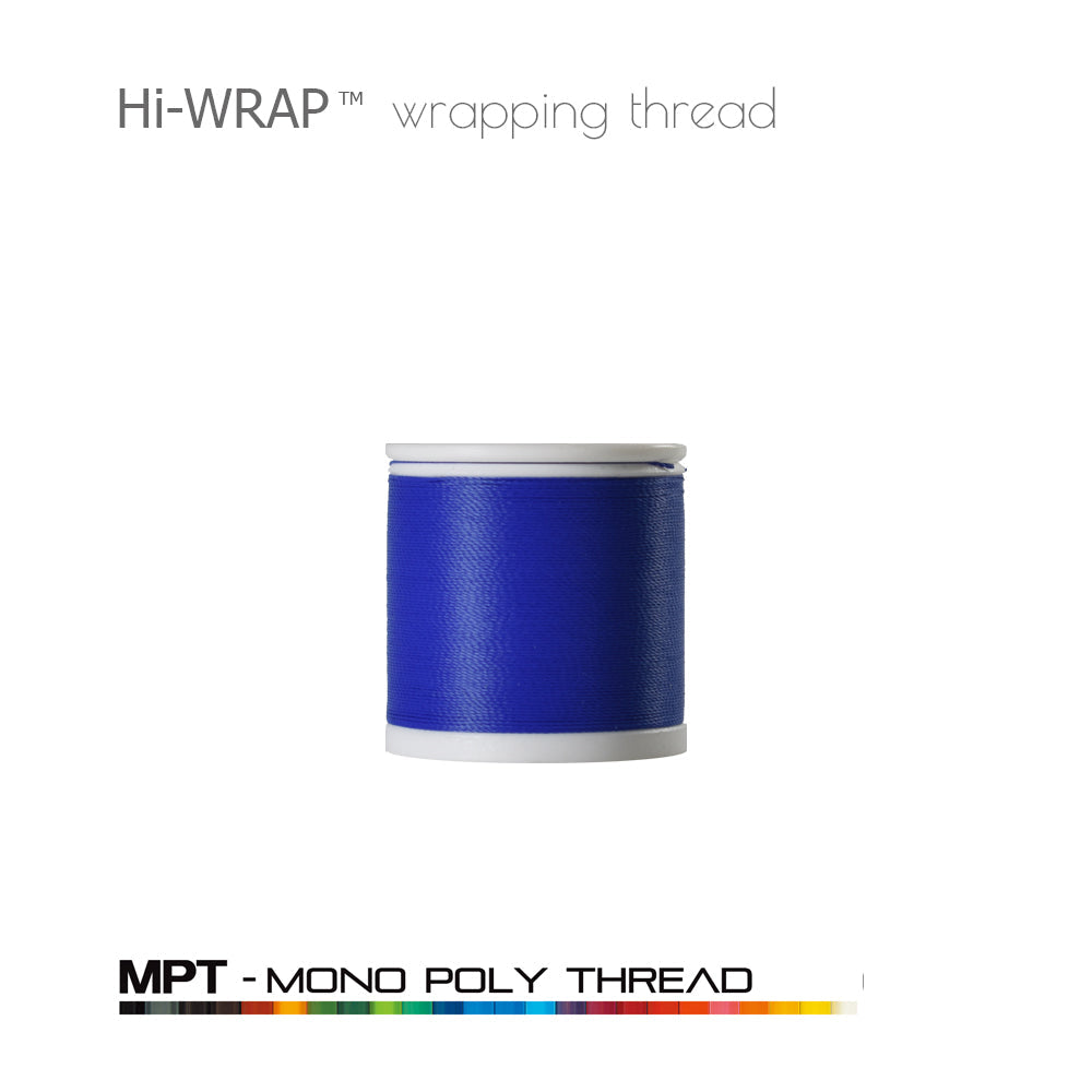 Hi-WRAP™ mono poly thread spool, dark blue thread on white plastic bobbin