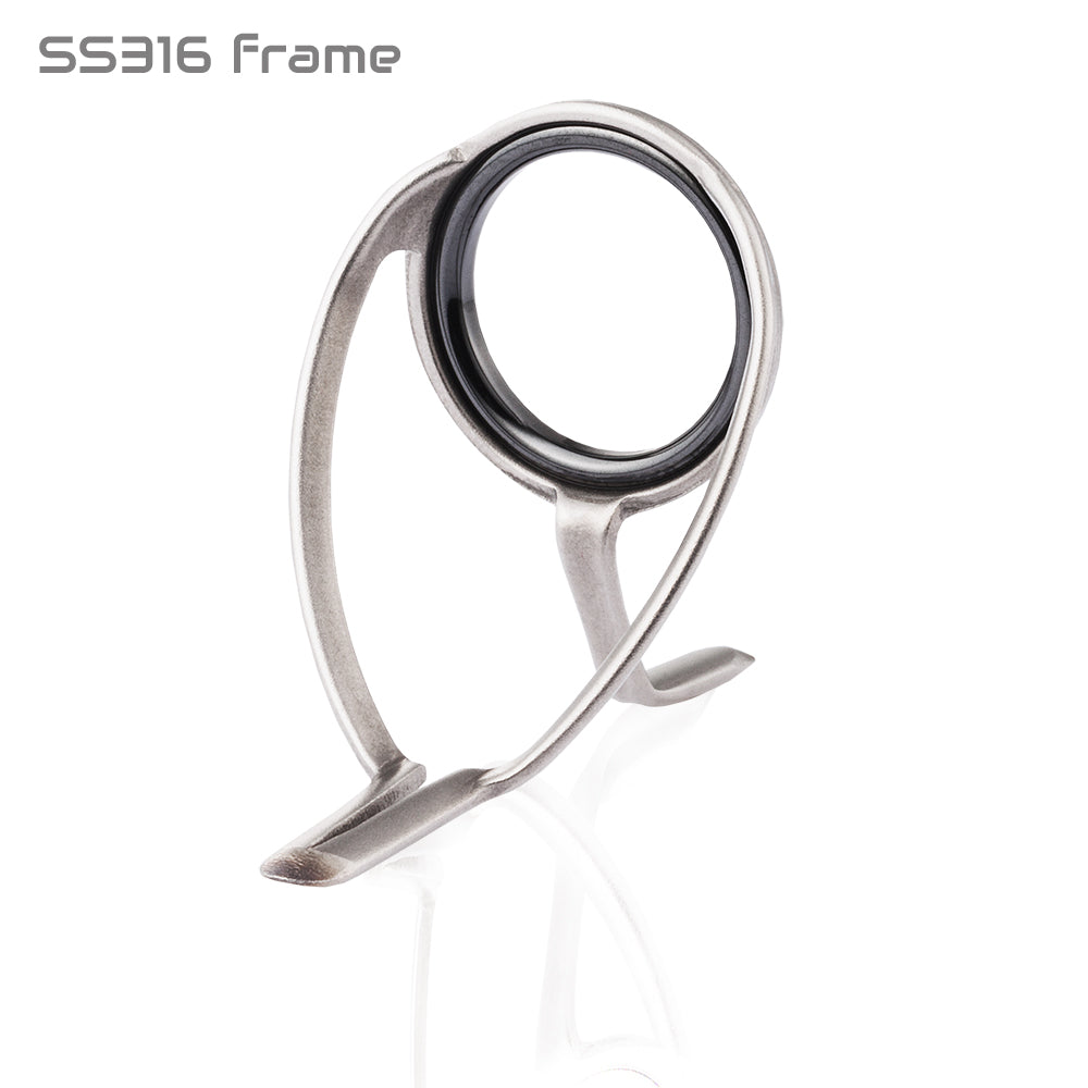 Boat rod guide frame with black ring and silver metal legs
