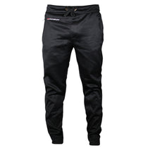 Black fleece wading jogger pants with drawstring waist and tapered legs