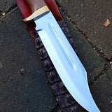 Mick Bowie Knife - Custom Handcrafted 1095 High Carbon Steel Blade, Wood Handle with Brass Guards, 15" Overall Length | Leather Sheath | KBS Knives