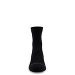 Black mini crew trail running socks, solid knit foot with cushioned sole panel.