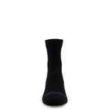Black mini crew trail running socks, solid knit foot with cushioned sole panel.