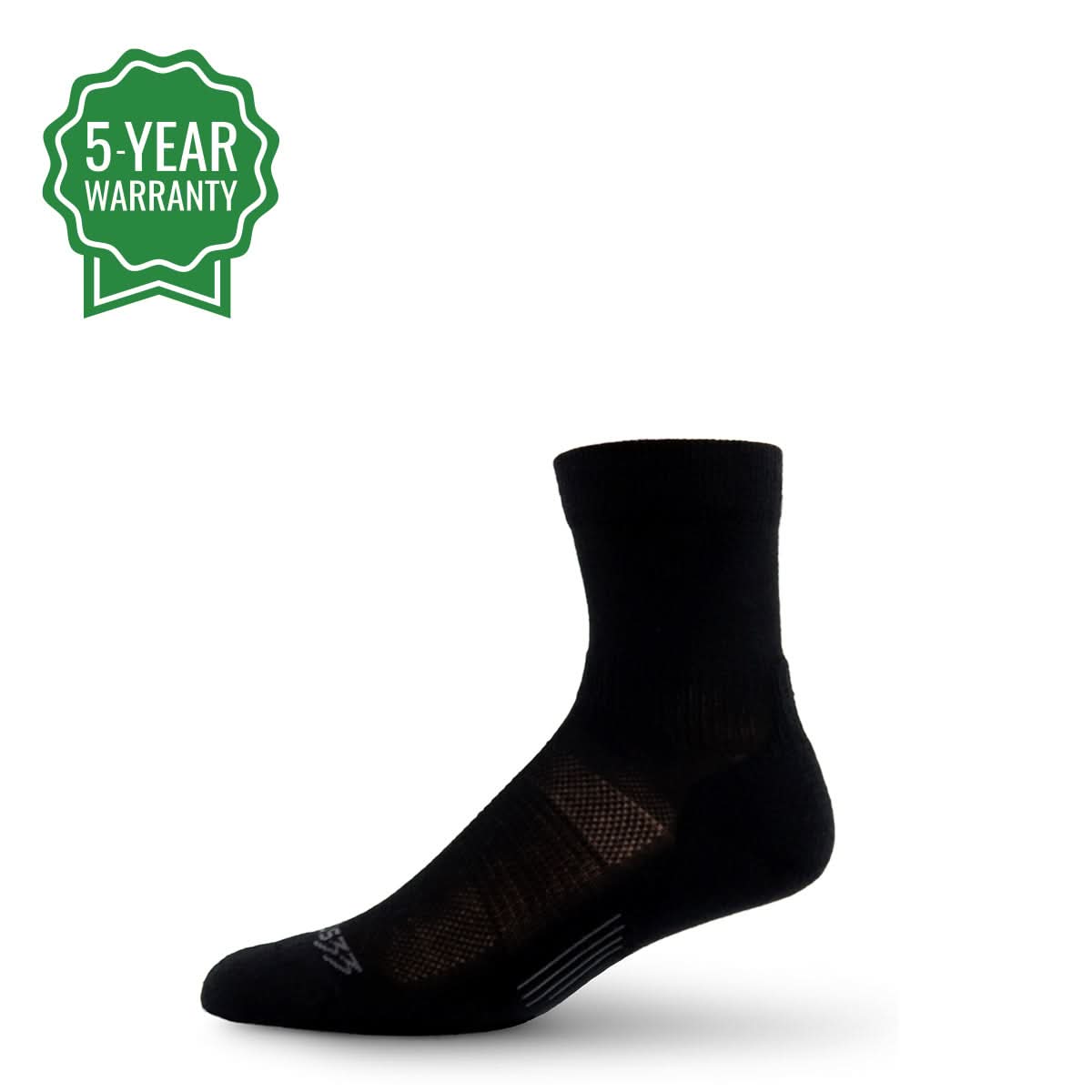 Black mini crew trail running socks with cushioned arch and textured heel area.