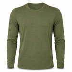 Green long-sleeve performance shirt with crew neck and cuffed sleeves