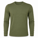 Green long-sleeve performance shirt with crew neck and cuffed sleeves