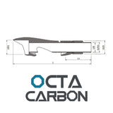 Diagram of black carbon fiber spinning reel seat with threaded end and dimensions