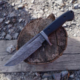 Original Bowie Knife with Leather Sheath for Sale – Custom Handmade Full Tang Damascus Steel Blade, Micarta G10 Handle & Damascus Guard | 11.5-Inch Hunting Knife with Blood Groove – KBS Knives
