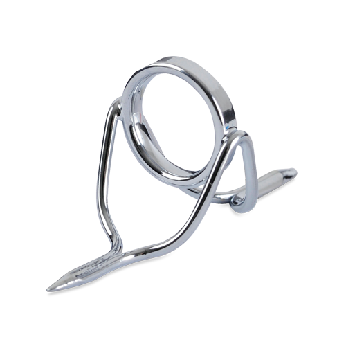 Polished silver boat rod guide with oval ring and V-shaped frame