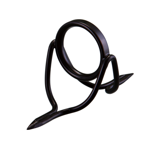 Black coated boat rod guide with oval ring and two support legs