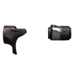 Black casting reel seat with hood and tightening nut, side view