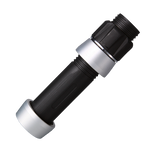 Boat rod reel seat with black textured grip and silver anodized rings
