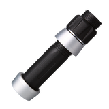 Boat rod reel seat with black textured grip and silver anodized rings