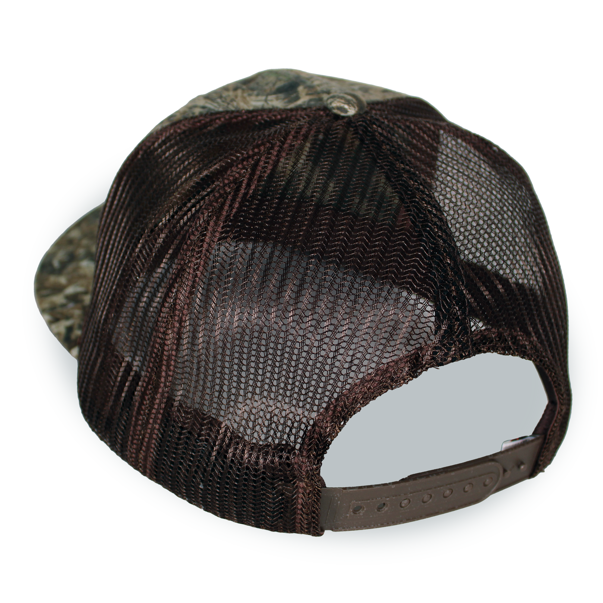 Riverside cap back view with brown mesh panels and adjustable snapback closure