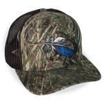 Bottomland camo riverside cap featuring a duck-feather graphic and curved brim