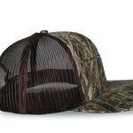 Bottomland camo riverside cap with duck-feather front and brown mesh side panels