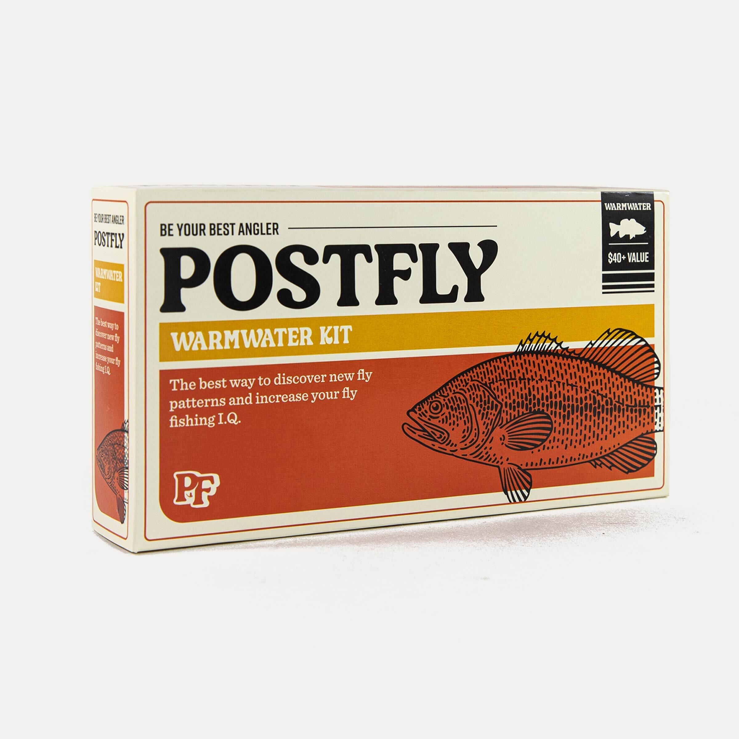 Warmwater kit box with orange Postfly label and illustrated fish graphic