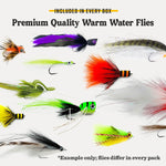 Premium warm water flies lineup with bright foam and feather streamers