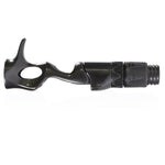Black casting reel seat with silver-toned insert, textured hood, and threaded end
