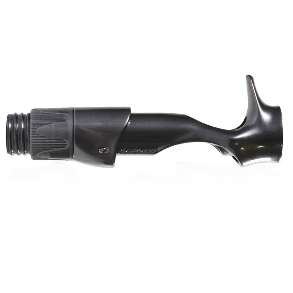 Casting reel seat with textured insert, threaded mounting end, and glossy hood