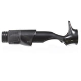 Casting reel seat with textured insert, threaded mounting end, and glossy hood
