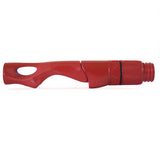 Red spinning reel seat with contoured hood and threaded locking nut