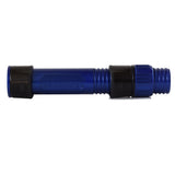 Dark blue spinning reel seat with black end hoods and ribbed grip sleeves