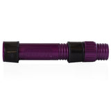 Purple spinning reel seat with black end hoods and ribbed grip sleeves