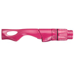 Spinning reel seat in pink, oval grip window and ribbed hood with threaded end