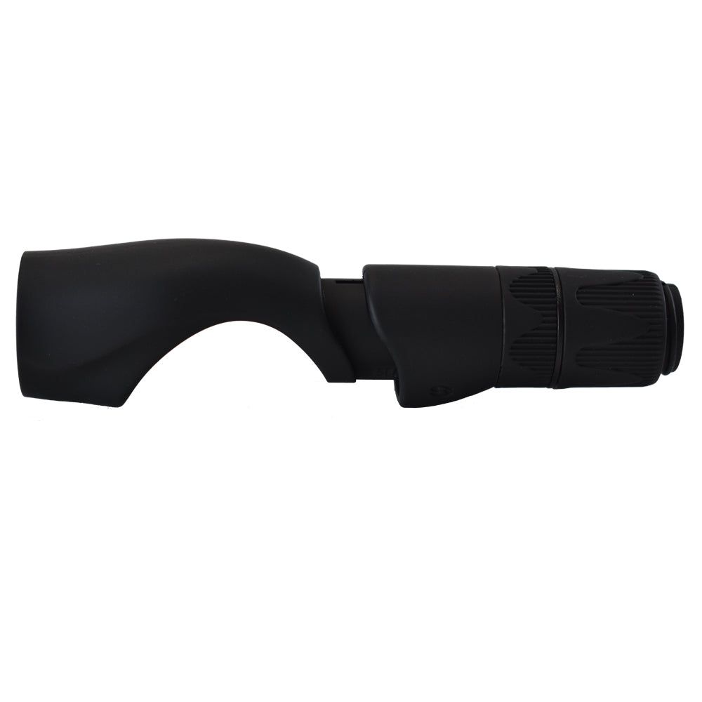 Black spinning reel seat with ribbed nut and curved foregrip