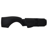 Black spinning reel seat with ribbed nut and curved foregrip