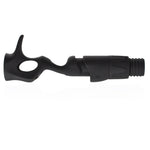 Black casting reel seat with textured grip, ridged locking nut, and threaded end
