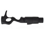Black casting reel seat with textured grip, ridged locking nut, and threaded end