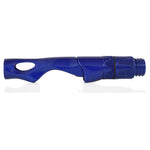Spinning reel seat in dark blue, oval grip window and ribbed hood with threaded end