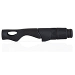 Spinning reel seat in black, oval grip window and ribbed hood with threaded end