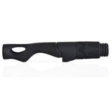Spinning reel seat in black, oval grip window and ribbed hood with threaded end