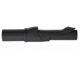 Black spinning reel seat with long grip, central ring, and curved hood