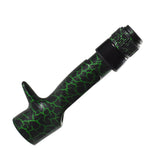 Casting reel seat hood with green crackle pattern and threaded black nut