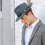Dark grey wool felt fedora hat with decorative bow band