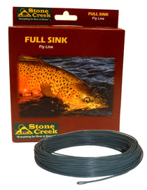 Full sink fly line spool in dark gray, with leader end and attached loop