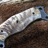 Pig Sticker Big Bowie Knife with Custom Handcrafted Full Tang Damascus Steel Blade & Sheep Horn Handle - 17 Inches