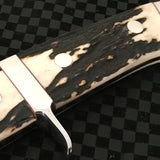 Pig Sticker Knife with Leather Sheath for Sale – Custom Handmade Full Tang D2 Steel Blade, Antler Horn Handle & Steel Double Guard | 13-Inch Hunting Knife – KBS Knives