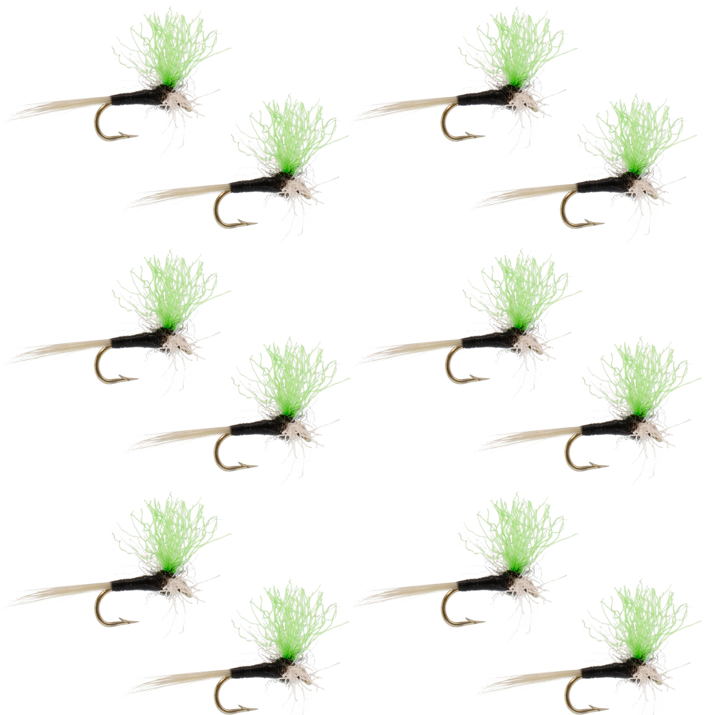 Green foam spinner fly with black hook, set of fishing flies